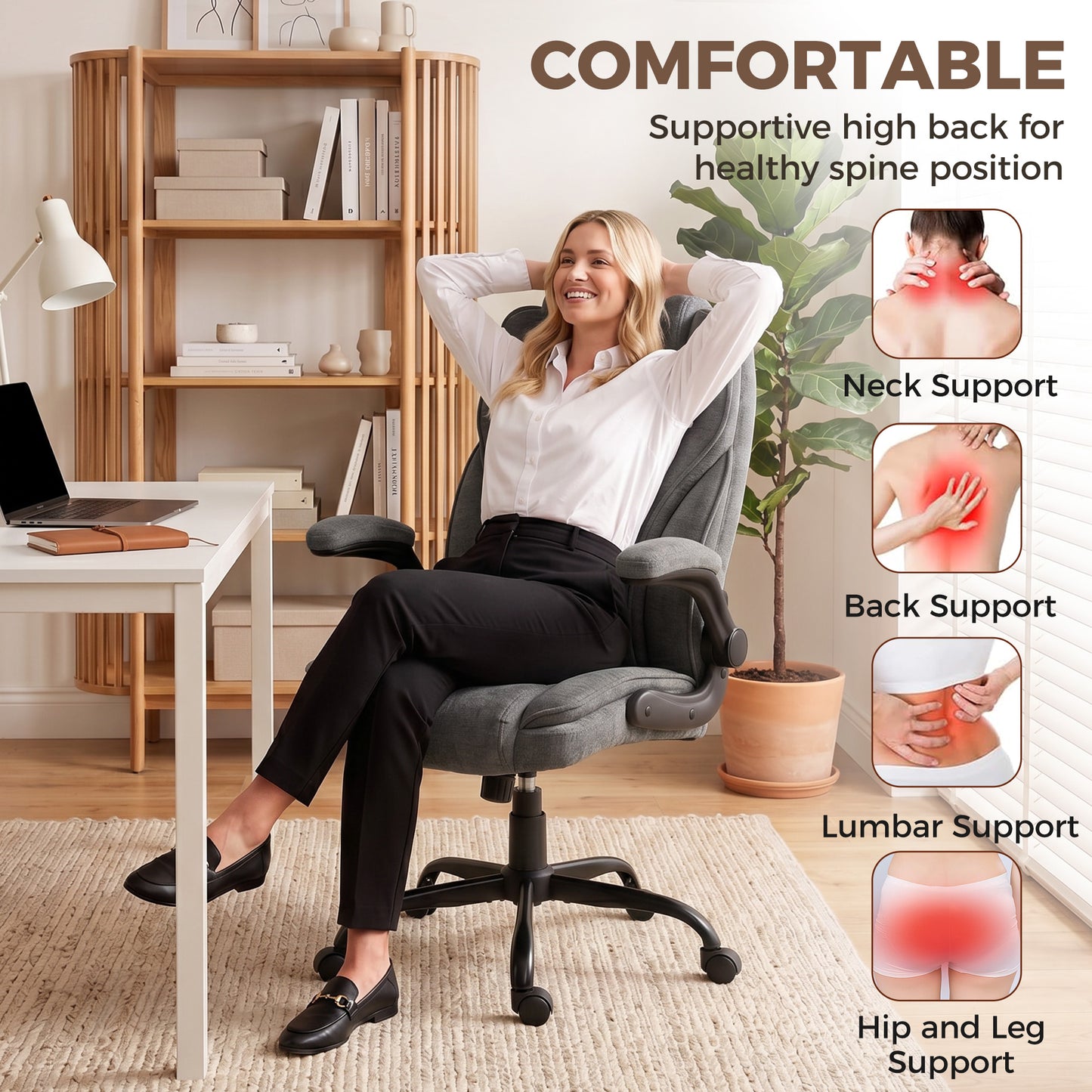 Office Chair, Computer Desk Chair with Flip-up Armrest, Grey