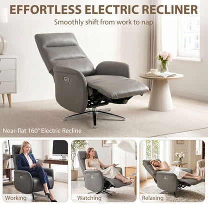 Recliner Armchair, Swivel Recliner with Type C+USB, Dark Grey