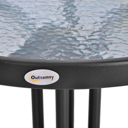 Φ60×70H cm Round Metal Table, Garden Table Tempered Glass-Black