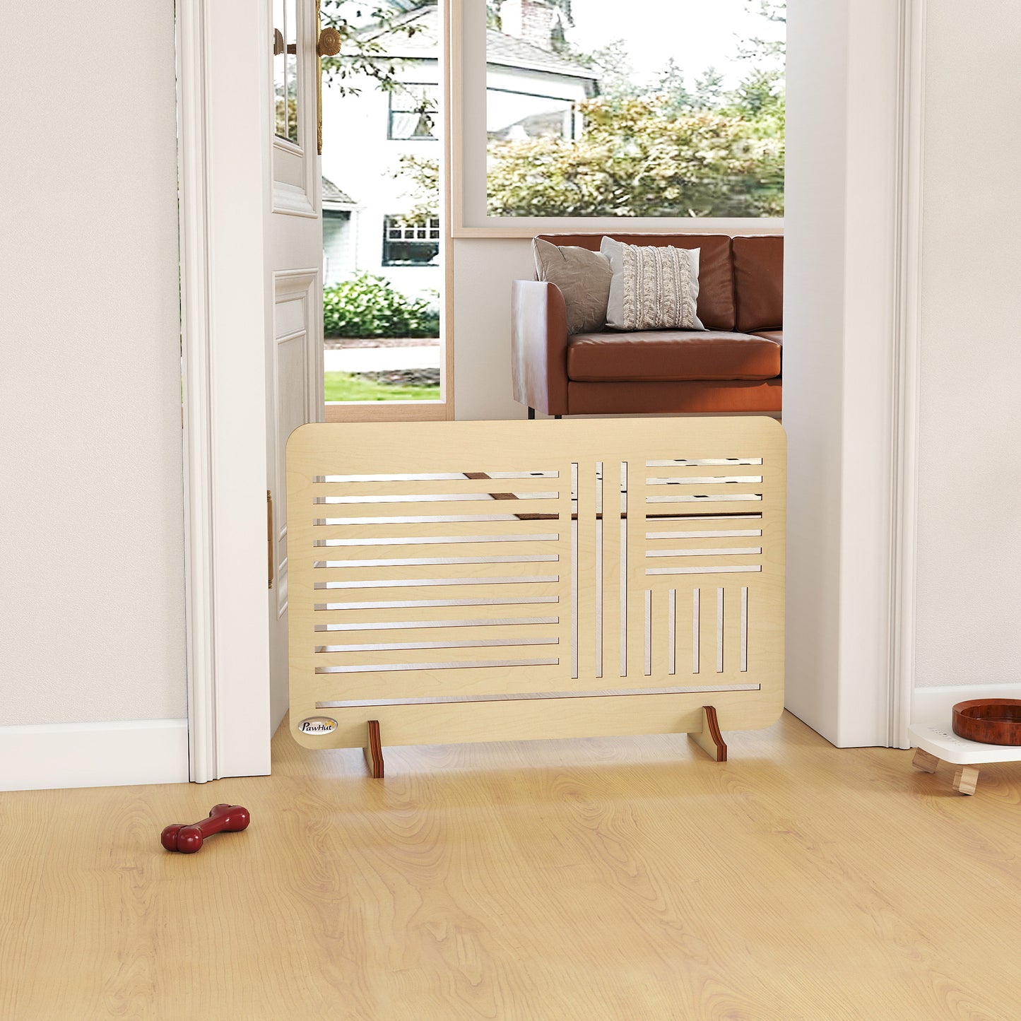 Freestanding Pet Gate for Small Dogs, 75 x 51 cm, Natural