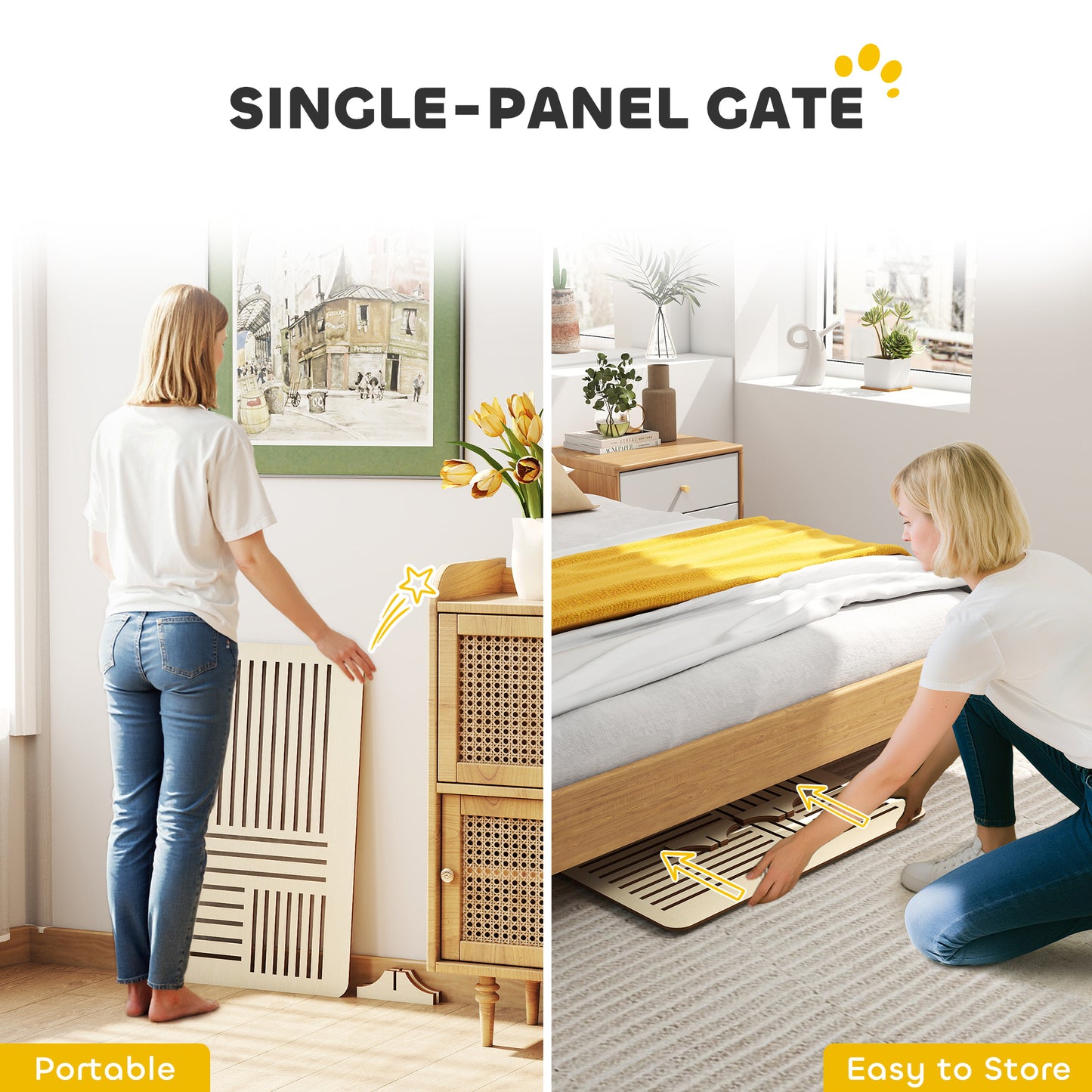 Freestanding Pet Gate for Small Dogs, 75 x 51 cm, Natural