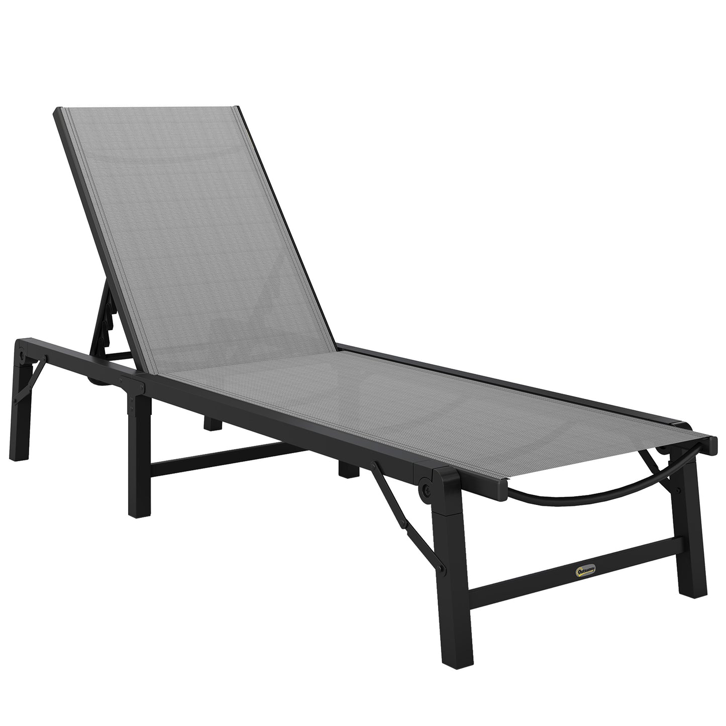 Folding Sun Lounger, 5-Position Adjustable Bed, Light Grey