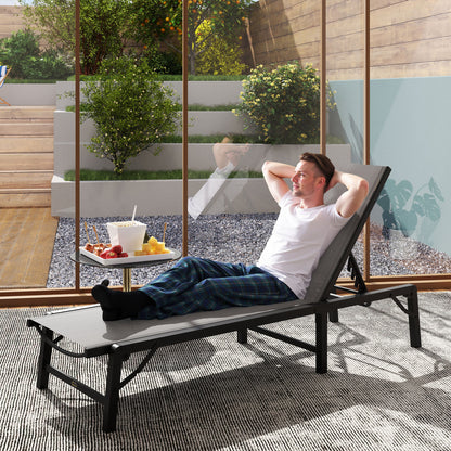 Folding Sun Lounger, 5-Position Adjustable Bed, Light Grey