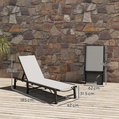 Folding Sun Lounger, 5-Position Adjustable Bed, Light Grey