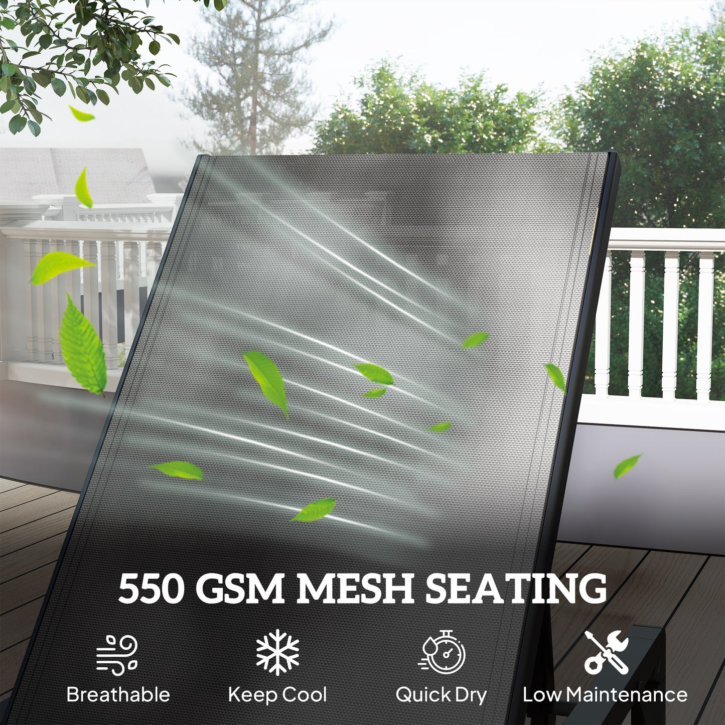 Folding Sun Lounger, 5-Position Adjustable Bed, Light Grey