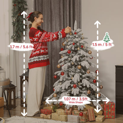 5ft Christmas Tree with Flocked Realistic Tips, Hinged Xmas Tree