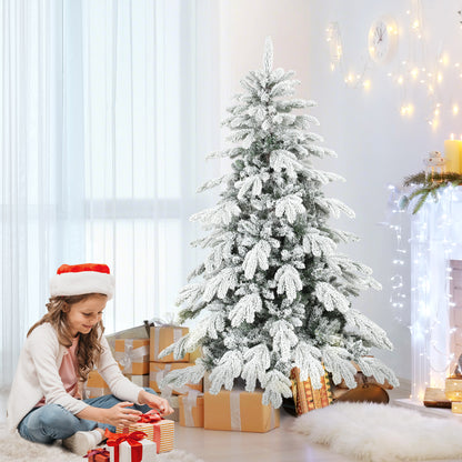 5ft Christmas Tree with Flocked Realistic Tips, Hinged Xmas Tree