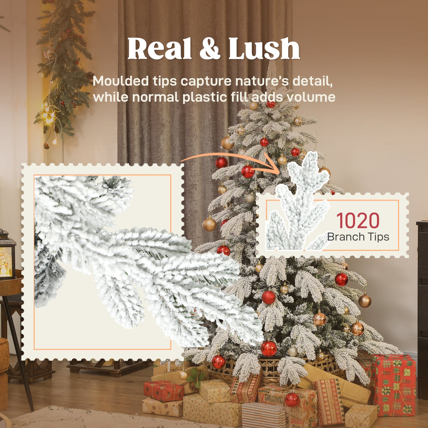 5ft Christmas Tree with Flocked Realistic Tips, Hinged Xmas Tree