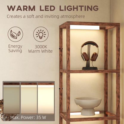 LED Floor Lamp with Glass Shelves, Dimmable Room Lamp, Rustic Brown