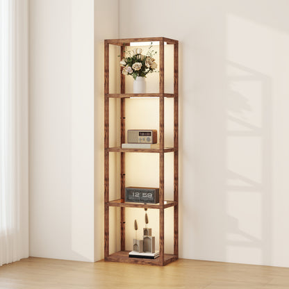 LED Floor Lamp with Glass Shelves, Dimmable Room Lamp, Rustic Brown