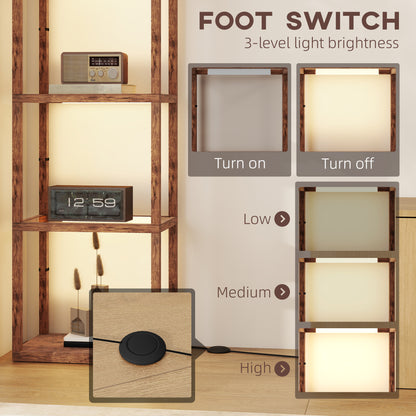 LED Floor Lamp with Glass Shelves, Dimmable Room Lamp, Rustic Brown
