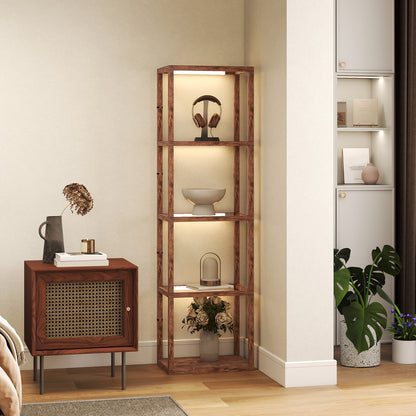 LED Floor Lamp with Glass Shelves, Dimmable Room Lamp, Rustic Brown