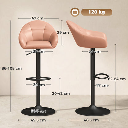 Bar Stools Adjustable Height Backrest Set of 2, Brown