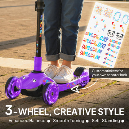 Electric Scooter for Kids, 3 Wheel Foldable Kids Scooter, Purple