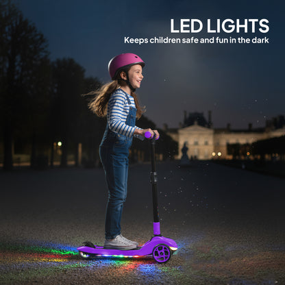 Electric Scooter for Kids, 3 Wheel Foldable Kids Scooter, Purple