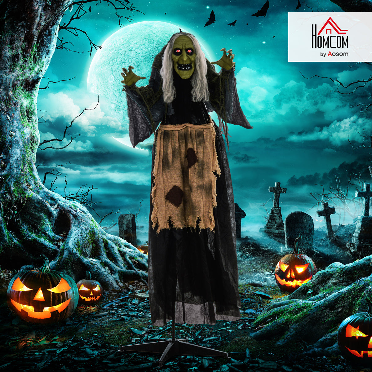 Halloween Witch Animatronic Prop with Sound Activated