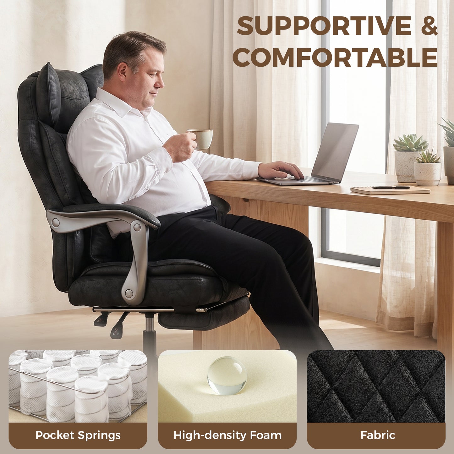 Big and Tall Office Chair with Lumbar Support, Black