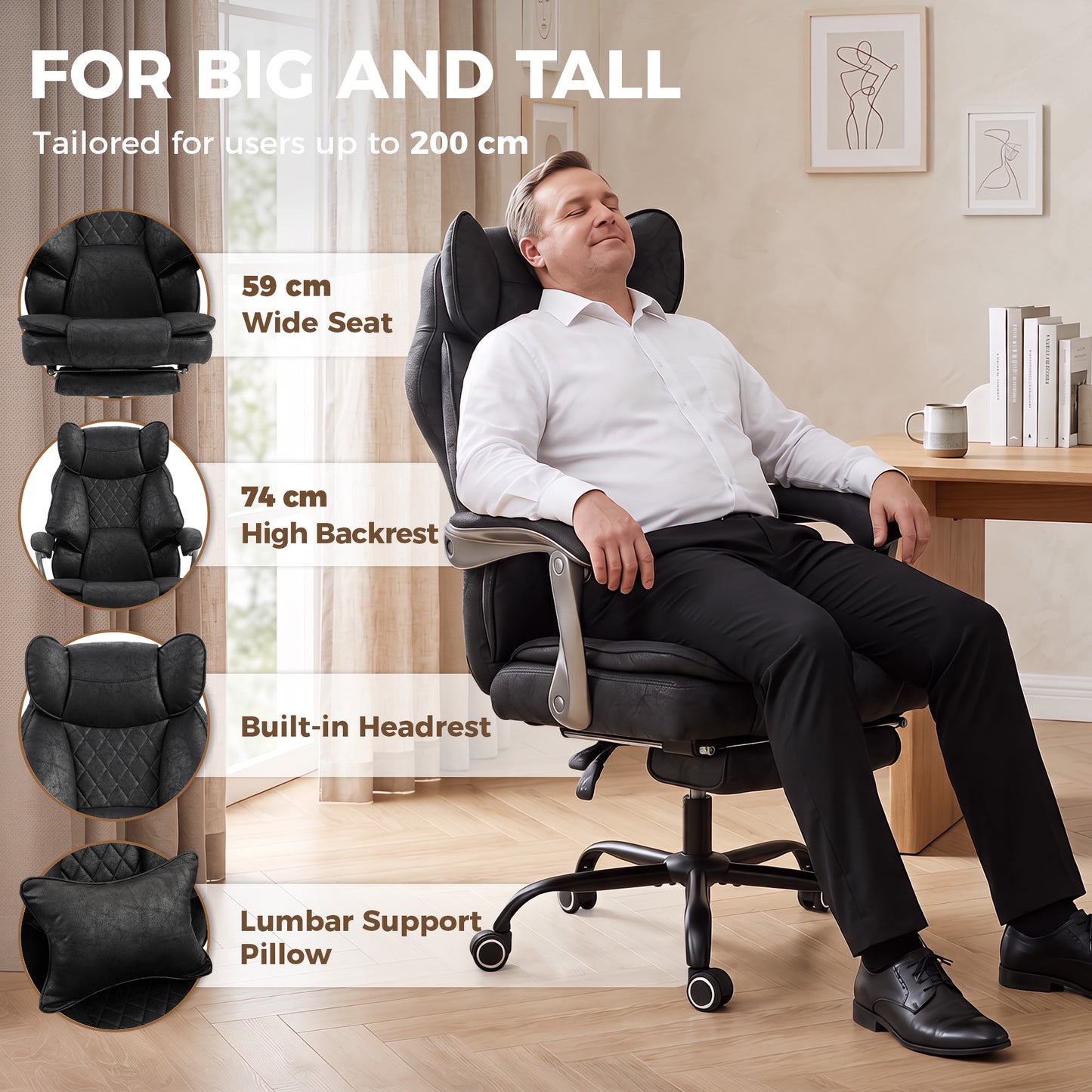 Big and Tall Office Chair with Lumbar Support, Black