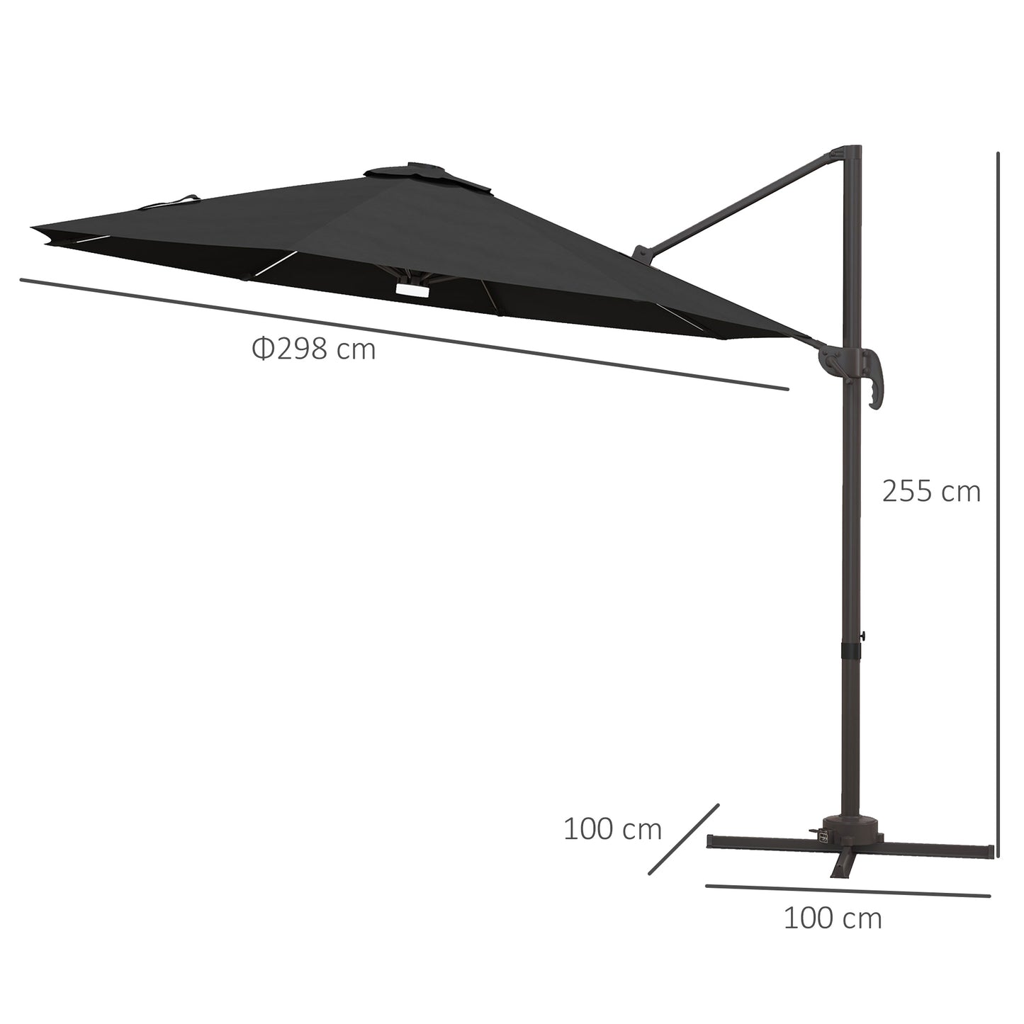 3(m) LED Cantilever Parasol Outdoor Sun Umbrella w/ Base Solar Lights Grey