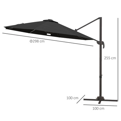 3(m) LED Cantilever Parasol Outdoor Sun Umbrella w/ Base Solar Lights Grey