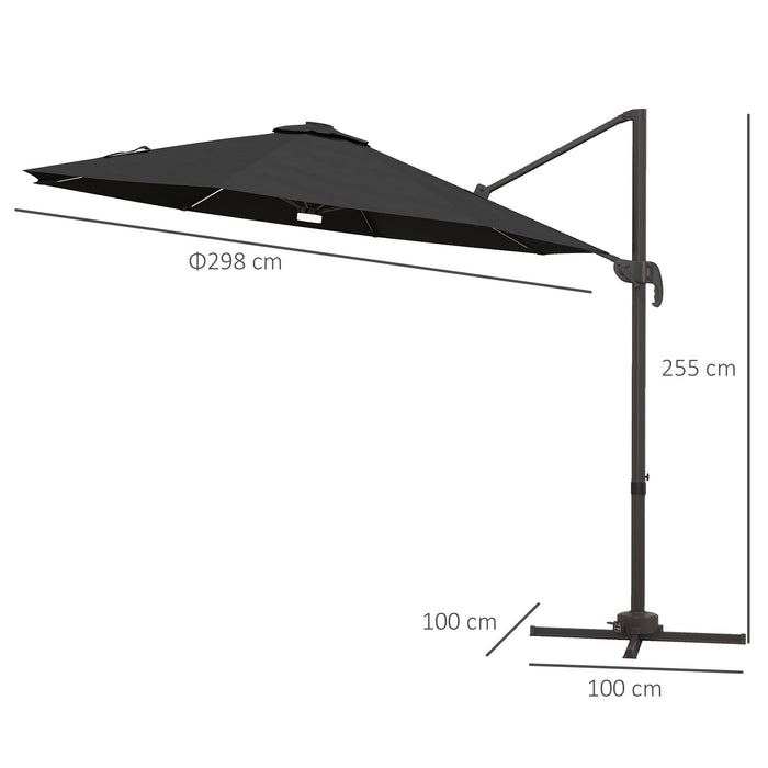 3(m) LED Cantilever Parasol Outdoor Sun Umbrella w/ Base Solar Lights Grey