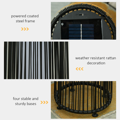 Garden Solar Powered Lights Woven Wicker Lantern Auto On/Off Black