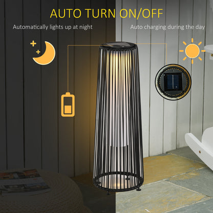 Garden Solar Powered Lights Woven Wicker Lantern Auto On/Off Black