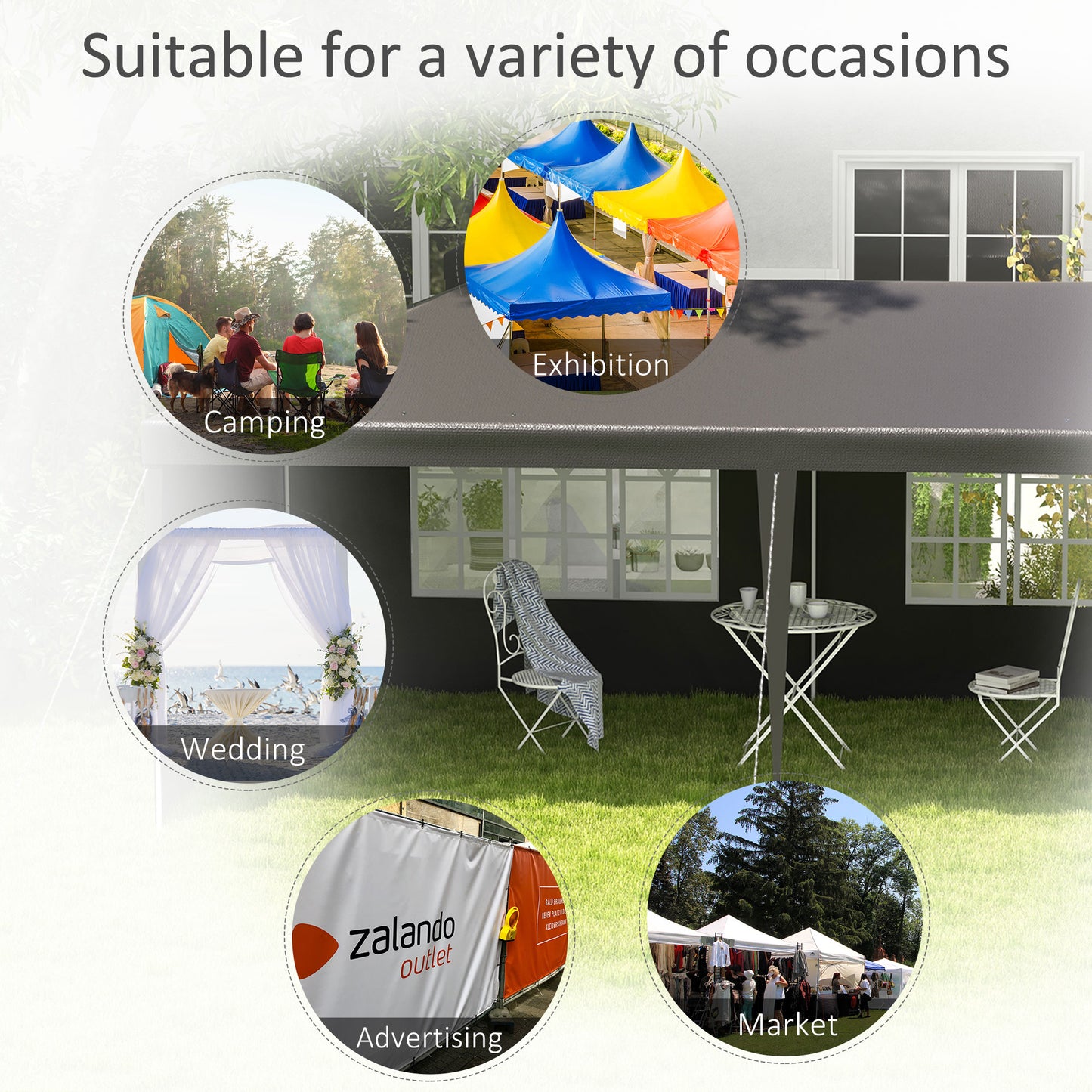 6 x 3 m Party Tent Gazebo Marquee Outdoor Patio Canopy Shelter with Windows and Side Panels, Grey