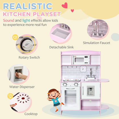 Kitchen Set for Kids W/ Lights Sounds, Microwave, Sink, for Aged 3-6