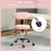 Rolling Stool with Backrest, Wheels, Faux Leather Salon Chair, Pink