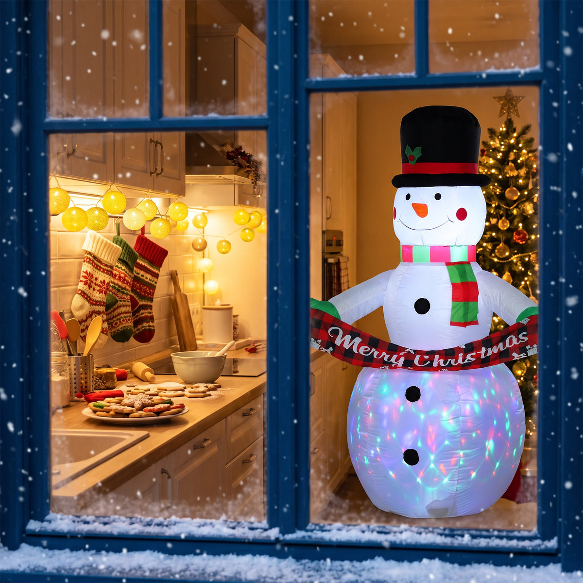 Christmas Blow Up Snowman with Colourful LED Light