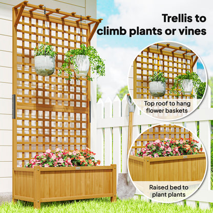 Wood Planter with Trellis for Climbing Plants Planter Box Yellow