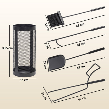 5-Piece Fireplace Companion Set, Metal Fireplace Tools Set with Brush, Shovel, Poker, Tongs and Bucket, Fireside Companion for Indoor or Outdoor Fireplaces, Chimineas, Fire Pits