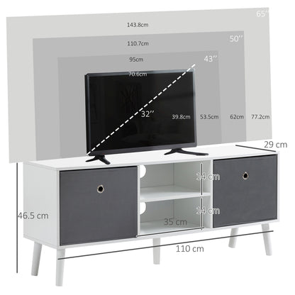 Modern TV Cabinet Stand w/ Shelves & Drawers, Bedroom White & Grey