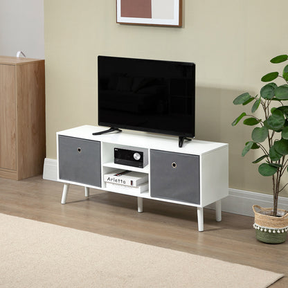 Modern TV Cabinet Stand w/ Shelves & Drawers, Bedroom White & Grey