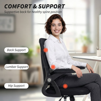 Mesh Office Chair, Desk Chair with Flip-up Armrests, Lumbar Support, Black