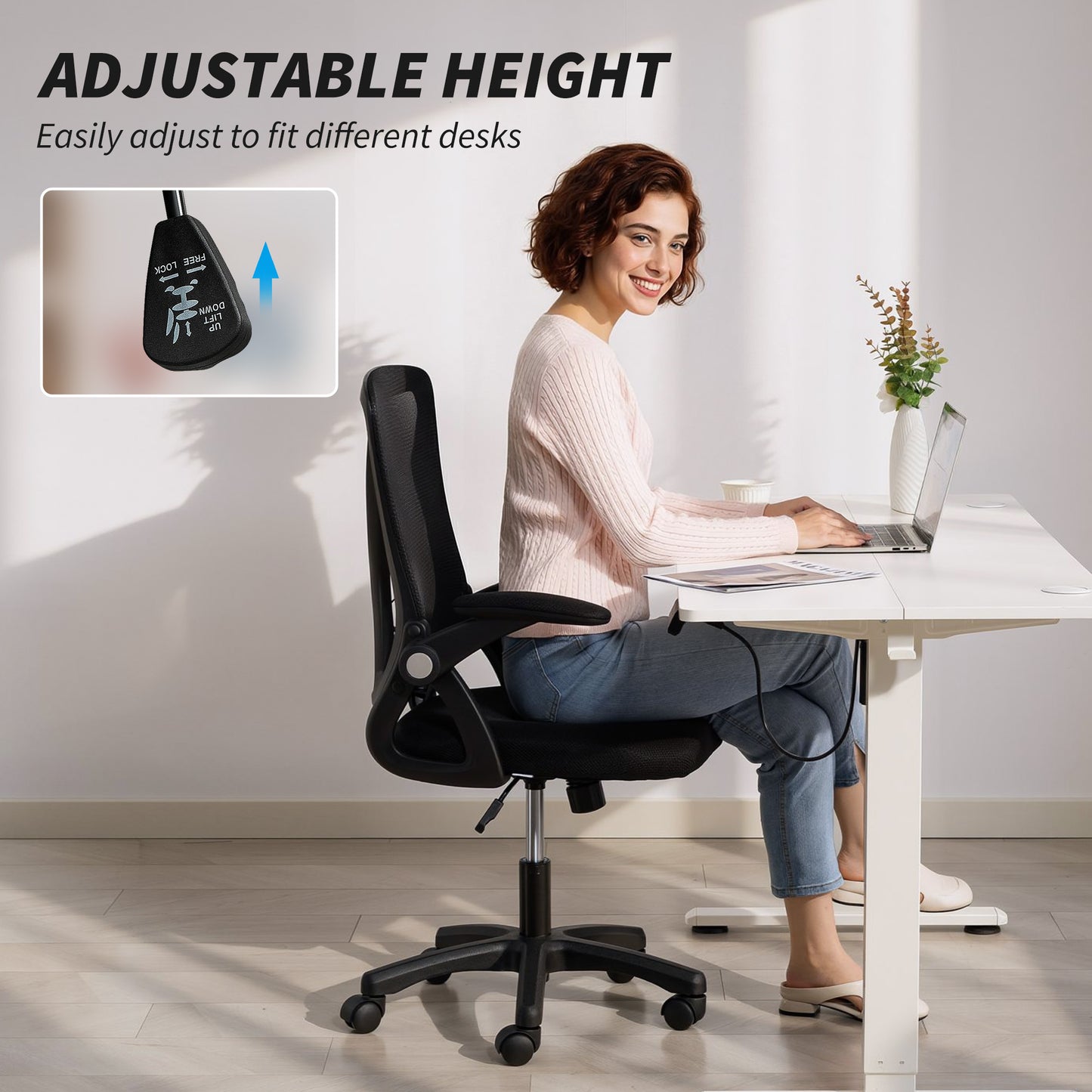 Mesh Office Chair, Desk Chair with Flip-up Armrests, Lumbar Support, Black