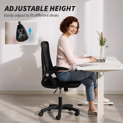 Mesh Office Chair, Desk Chair with Flip-up Armrests, Lumbar Support, Black