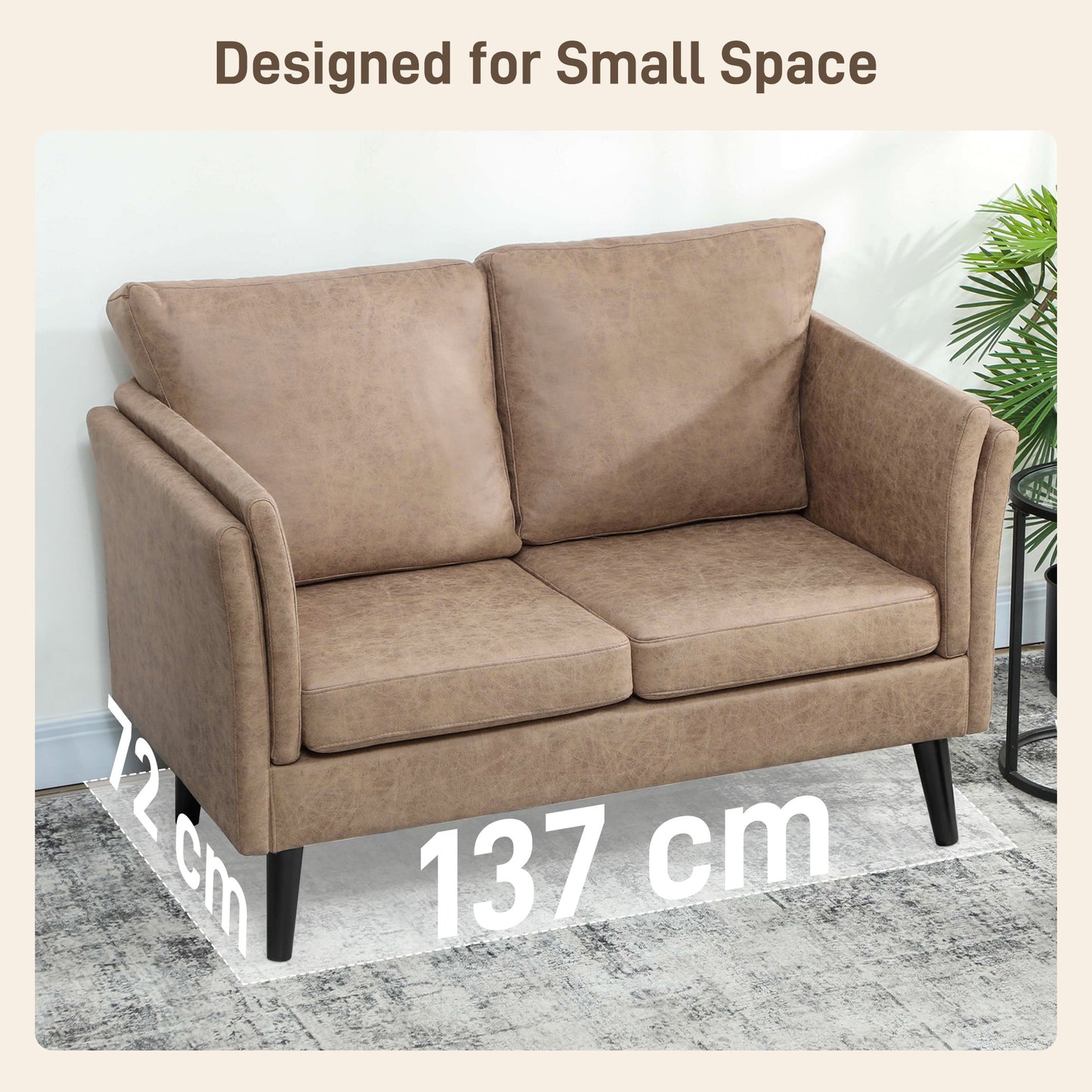 Small Sofa, Loveseat Sofa for Bedroom, Home Office, Light Brown