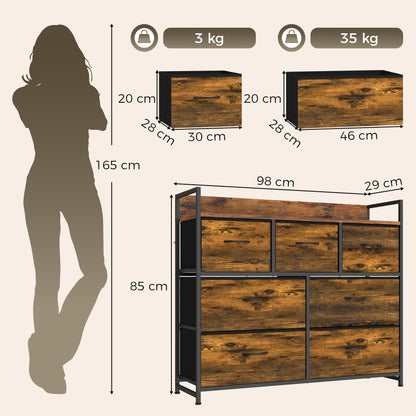 7-Drawer Fabric Chest with Raised-Edge Top Shelf - Rustic Brown & Black