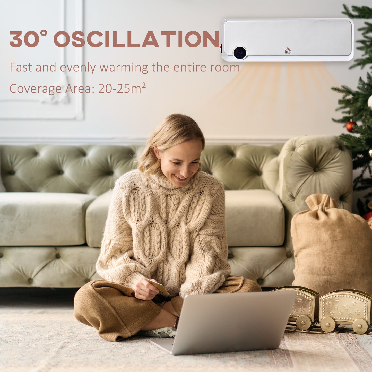 1000W/2000W Wall Downflow Heater 10-49°C Temperature w/ Timer Remote