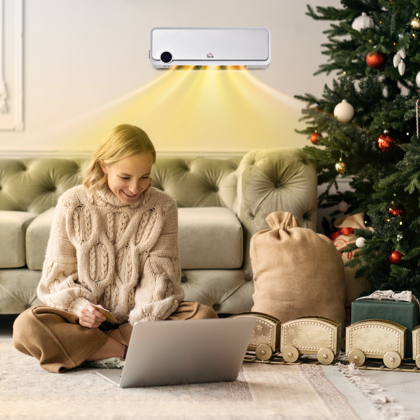 1000W/2000W Wall Downflow Heater 10-49°C Temperature w/ Timer Remote