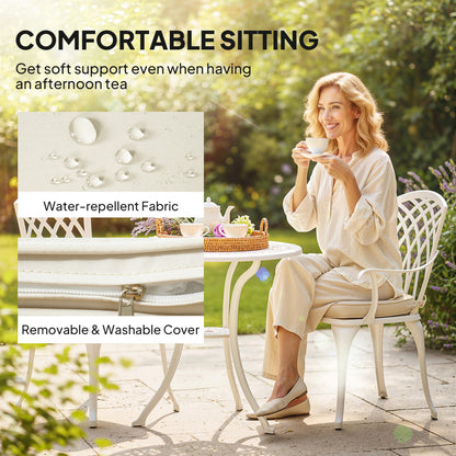 3 PCs Aluminium Garden Coffee Table Set w/ Parasol Hole & Cushions