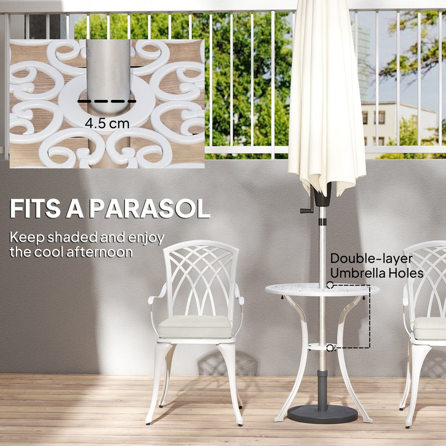 3 PCs Aluminium Garden Coffee Table Set w/ Parasol Hole & Cushions