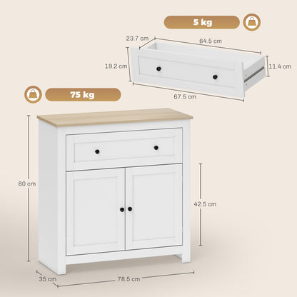Sideboard Storage Cabinet with Adjustable Shelf, Drawer, White