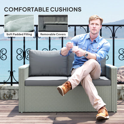 4 Piece Rattan Garden Furniture Set with Cushions, Light Grey