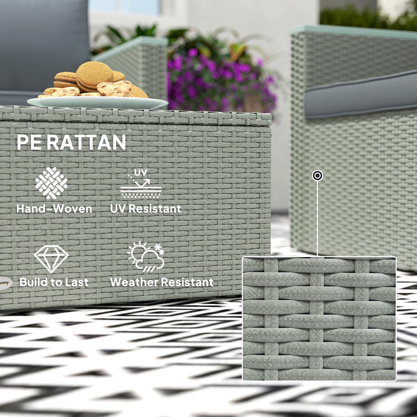 4 Piece Rattan Garden Furniture Set with Cushions, Light Grey