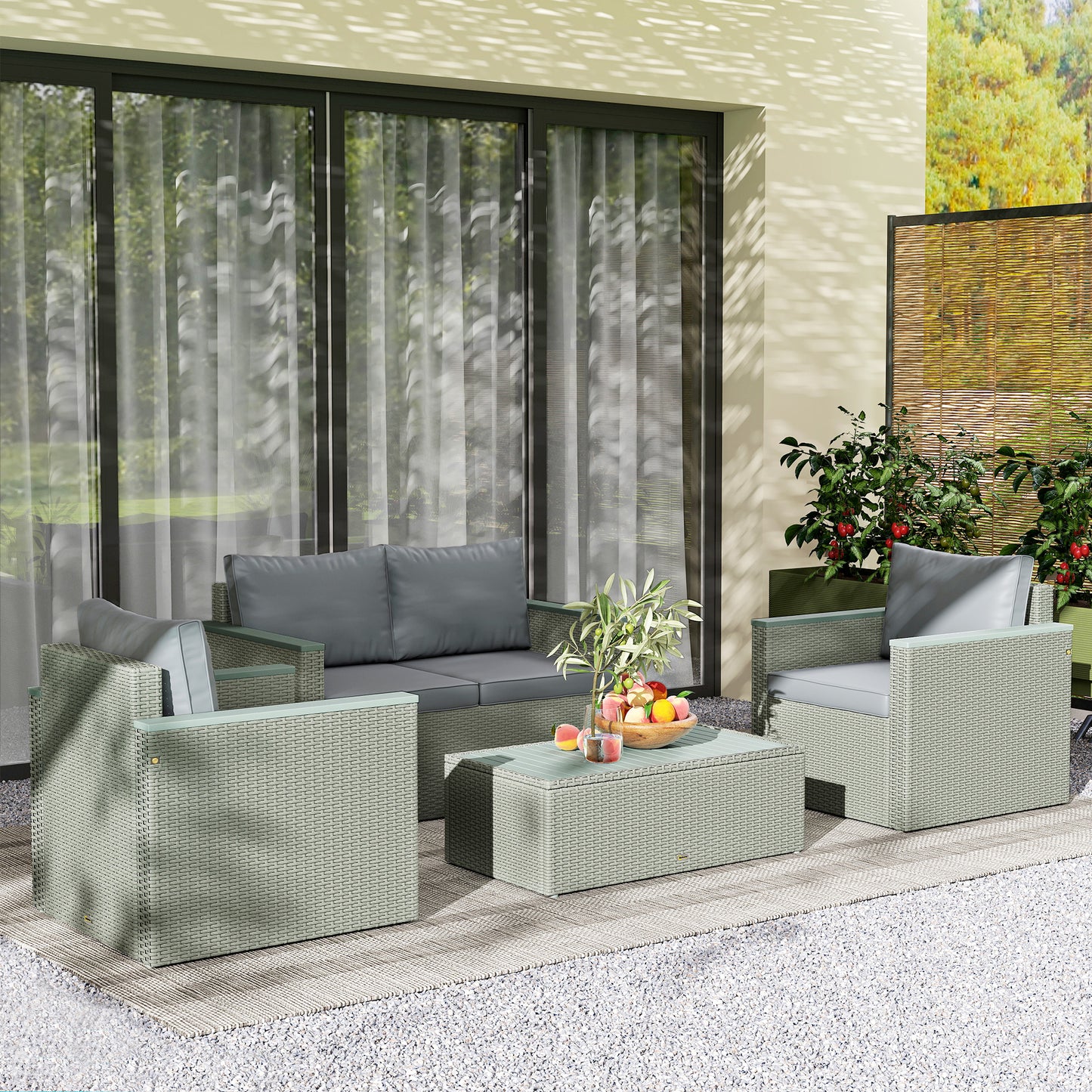 4 Piece Rattan Garden Furniture Set with Cushions, Light Grey