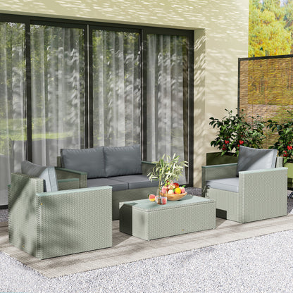 4 Piece Rattan Garden Furniture Set with Cushions, Light Grey