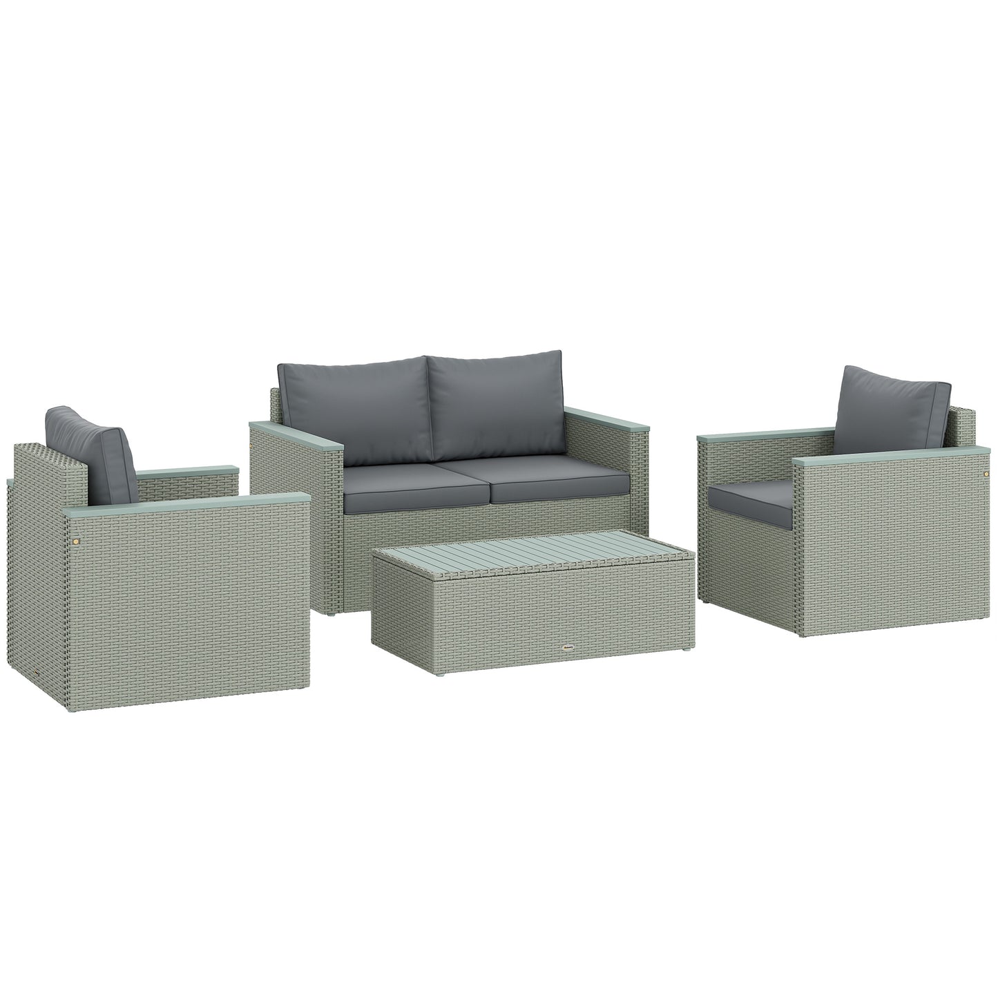 4 Piece Rattan Garden Furniture Set with Cushions, Light Grey